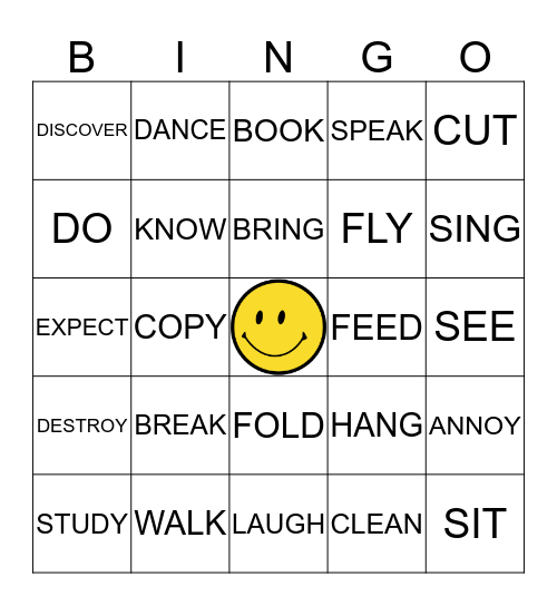 VERBS IN PAST  Bingo Card