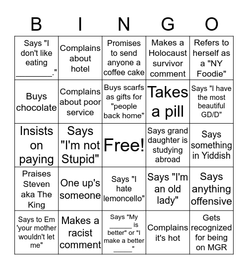 Bobbi Bingo Card