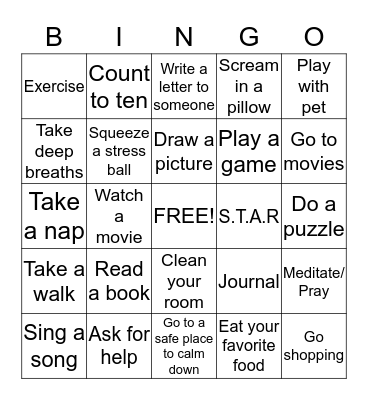 Coping Skills  Bingo Card