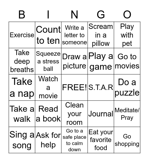 Coping Skills  Bingo Card