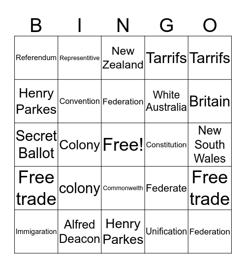 Anthony and Rory's bigoe Bingo Card