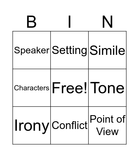 Literary Bingo Card