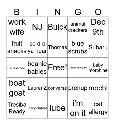 Lauren'Z Bridal Shower  Bingo Card