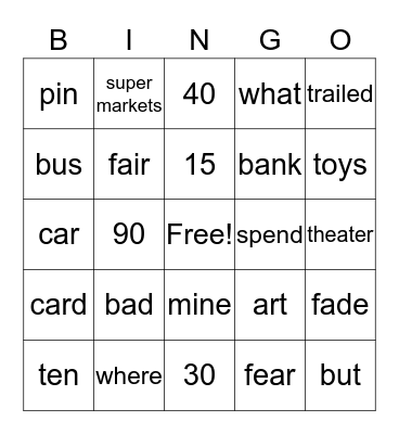 Final Sounds Pronunciation Bingo Card