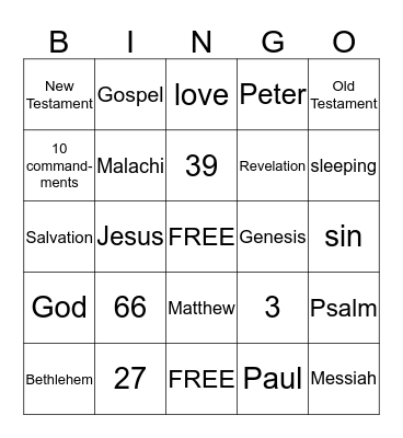 BIBLE BINGO Card