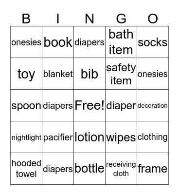 Baby Bingo Card