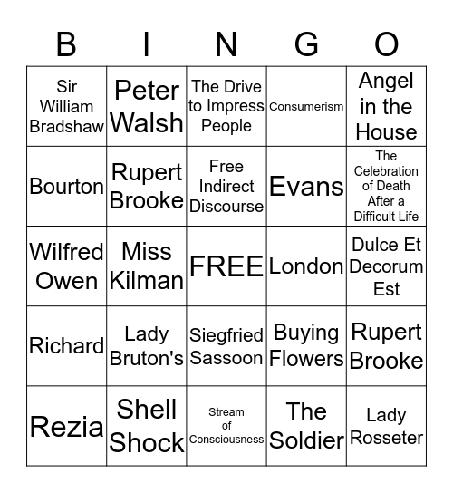 WWI Bingo  Bingo Card