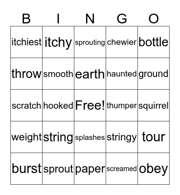 Three Syllable Words Bingo Card