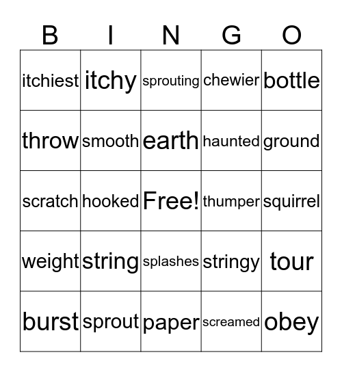 Three Syllable Words Bingo Card