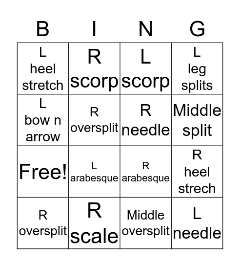 Body Position Bingo  Bingo Card