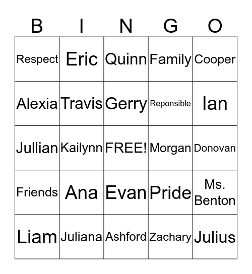 Room 8 Is Great! Bingo Card