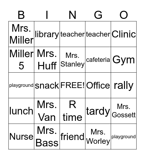 Miller Welcome Bingo Card
