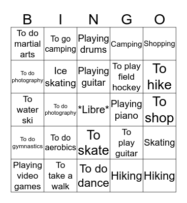 Les Activités/Les passe-temps Bingo Card