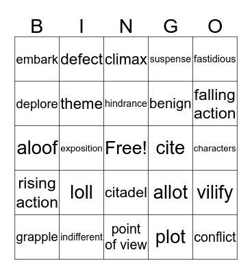 Unit 5 Vocabulary Bingo Card