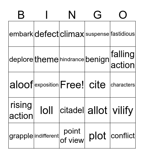 Unit 5 Vocabulary Bingo Card