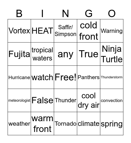 Predicting Weather/Storms Bingo Card