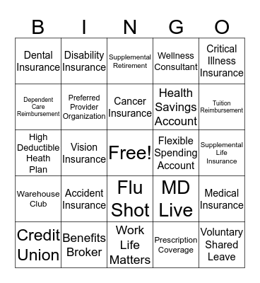 BENEFITS Bingo Card