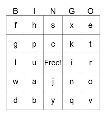 alphabet Bingo Card