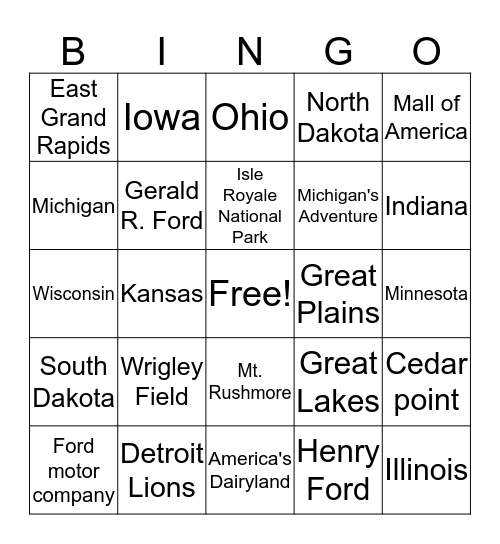Midwest region Bingo Card