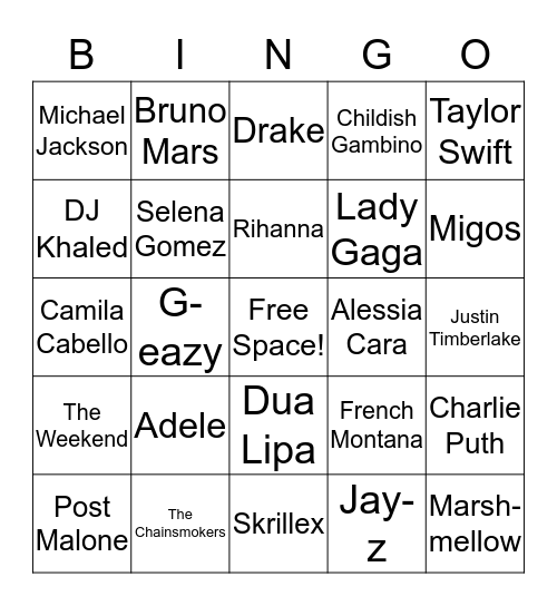 Choose the Artist! Bingo Card