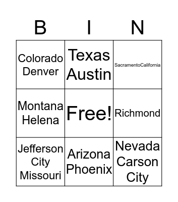 Untitled Bingo of states Bingo Card