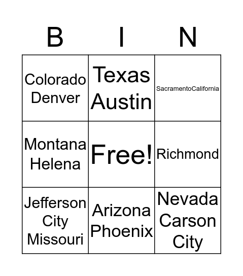Untitled Bingo of states Bingo Card