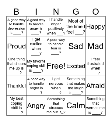 Feelings Bingo Card