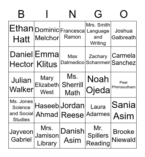 What's Your Name? Bingo Card