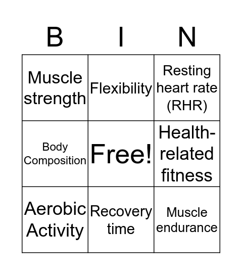 Components of Health-Related Fitness Bingo Card