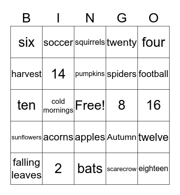 Fall Bingo Card