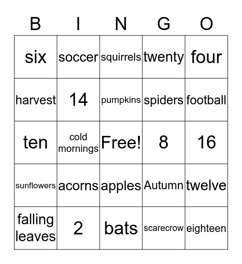 Fall Bingo Card