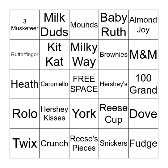 Chocolate Bingo Card