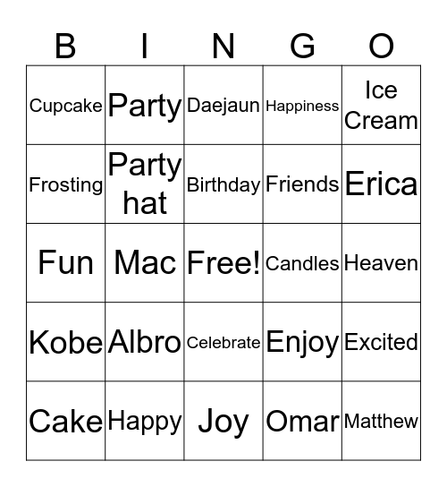 Birthday Bingo Card