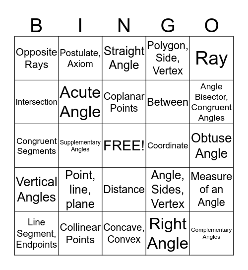 Chapter 1 Vocabulary Bingo Card