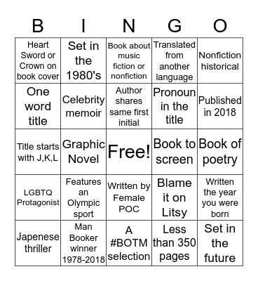 BOOKISH BINGO 2018 Bingo Card