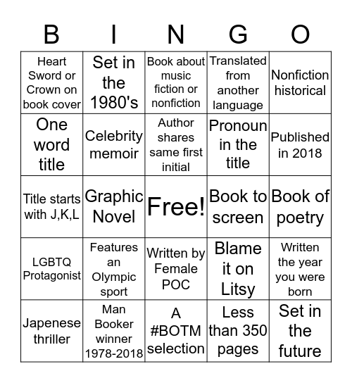 BOOKISH BINGO 2018 Bingo Card