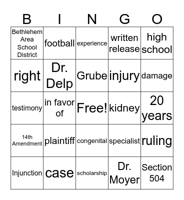 Grube v. Bethlehem Area School District Bingo Card