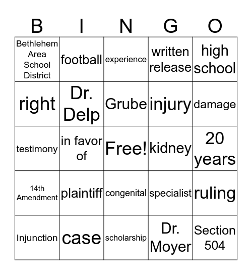 Grube v. Bethlehem Area School District Bingo Card