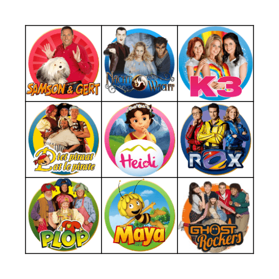 Studio 100 Bingo Card