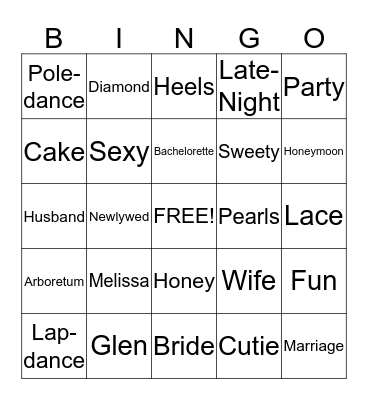 Melissa's Bachelorette  Bingo Card