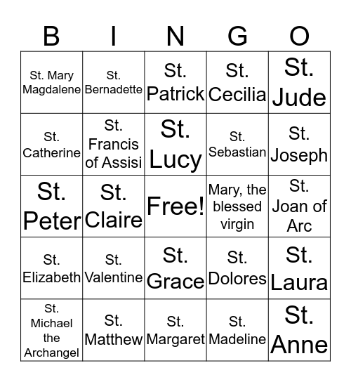 S A I N T S Bingo Card