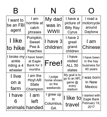 EAGLE BINGO Card