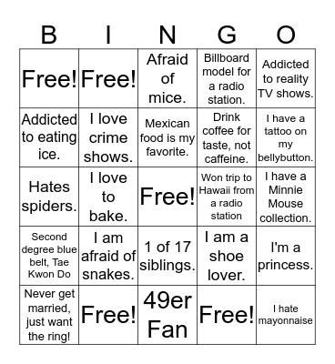 Getting to know you! Bingo Card