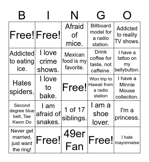 Getting to know you! Bingo Card