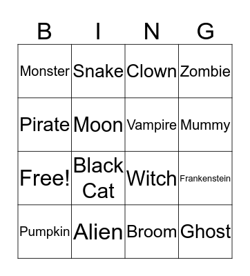 Halloween Bingo Card