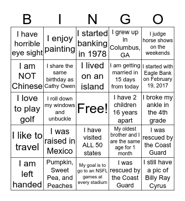 EAGLE BINGO Card