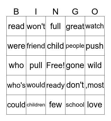 Sight Word Bingo 1 Bingo Card