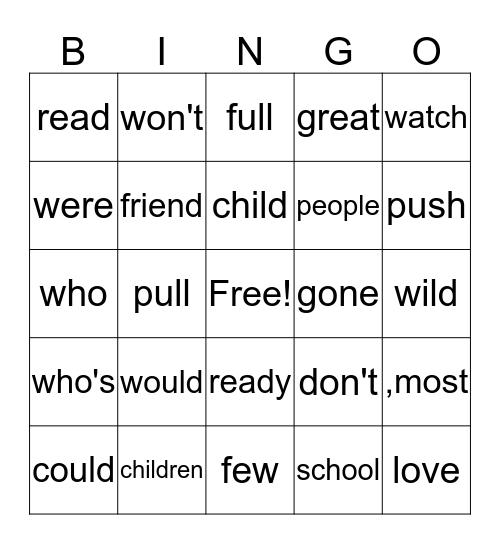 Sight Word Bingo 1 Bingo Card