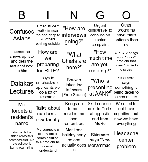 MoRo Bingo Card