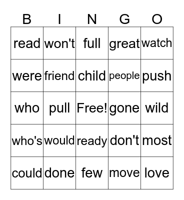 Sight Word Bingo 1 Bingo Card